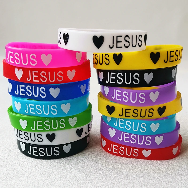 20PCS Lots Jesus Silicone Bracelets Devout Christian Church Prayer Rubber Band Night Glow Mix Color Hand Wristband Brand Jewelri - купить по