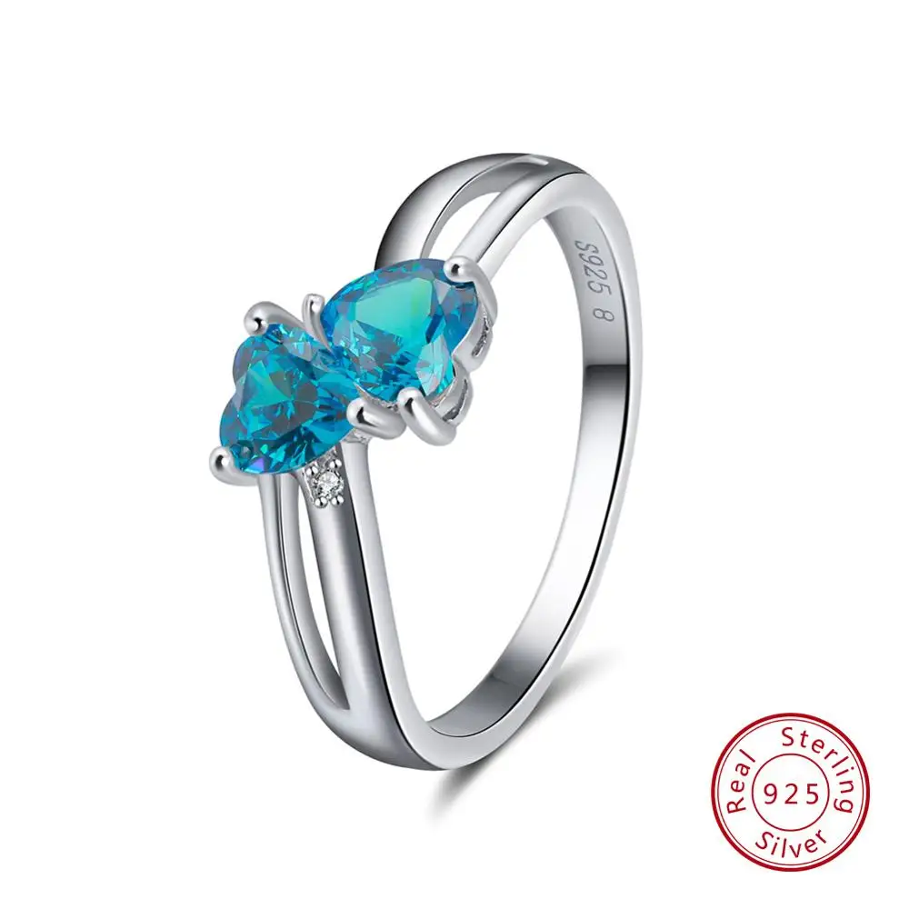 Blue CZ ORSA JEWELS однотонное 925 пробы Серебряное кольцо для женщин двойной поцелуй в форме сердца синий красный прозрачный фиолетовый CZ подарок на день Святого Валентина ASR58 - Цвет камня: Blue CZ