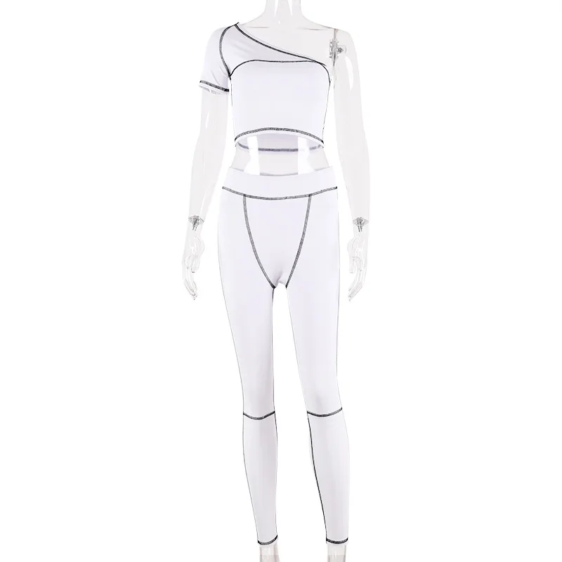 

One Shoulder Tracksuit Two Piece Set Women Casual 2 Piece Set Womens Summer Clothes For Women Outfits 2 Piece Sets Pant And Tops