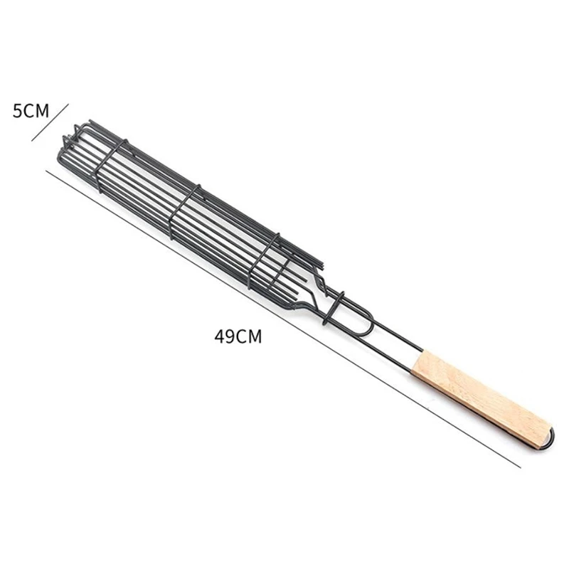 

Grilling Basket Barbecue Basket Reusable Wooden Handle Barbecue Tool Barbecue Basket Barbecue Mesh with Brush