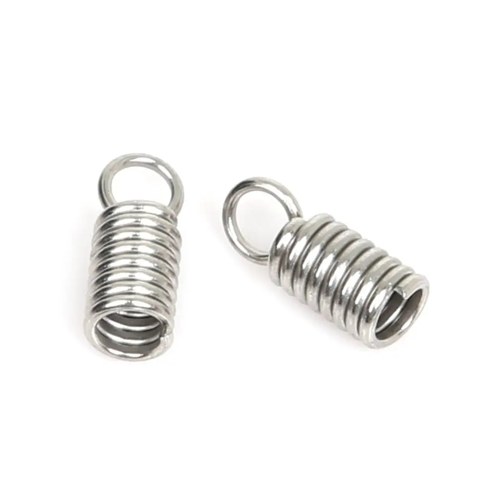 50pcs/lot Stainless Steel Crimp Ends Fastener Coil Cord Crimps End Caps Clasps Extension DIY Necklace Connectors Jewelry Finding | Украшения