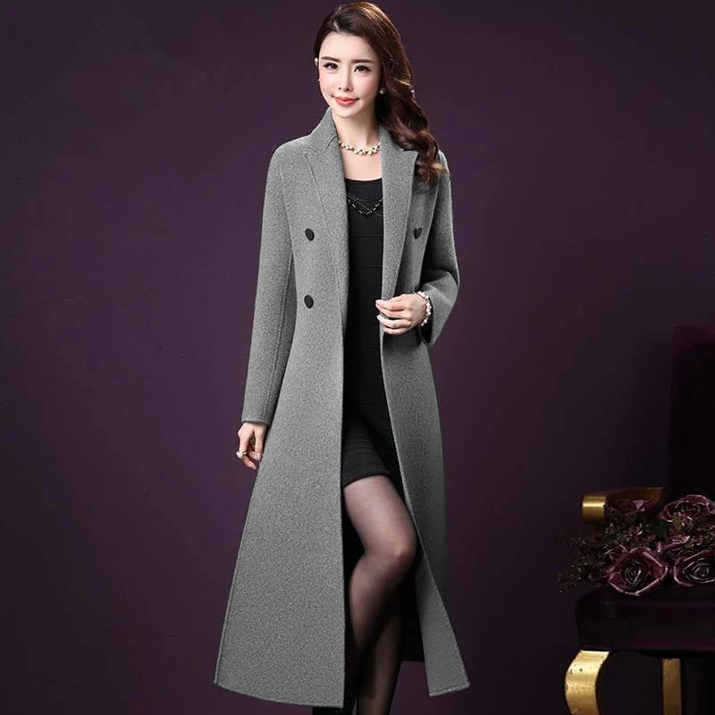 

New Autumn Double-Sided Woolen Coat Women's Mid-Length Woolen Windbreakers Slim Wool Jacket Female Thick Warm Overcoat
