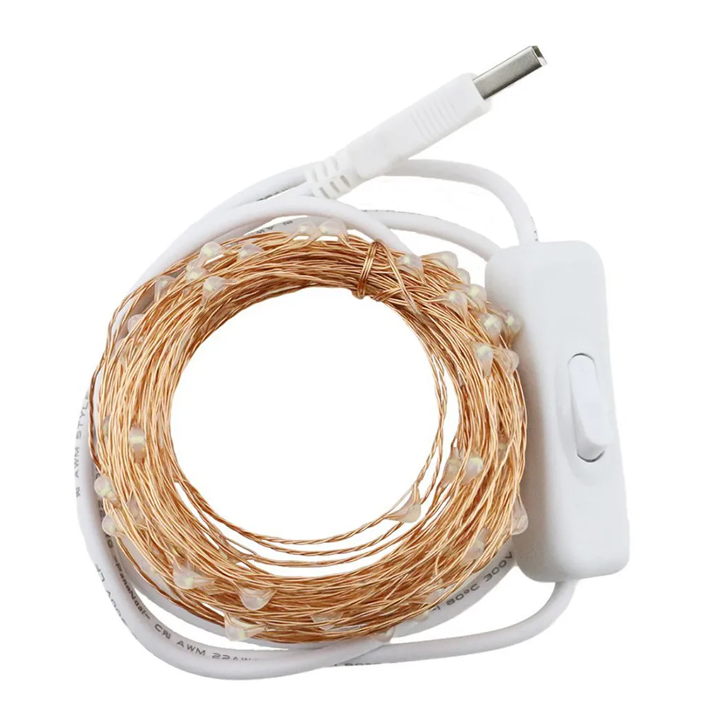 

USB Fairy Lights 5/10M LED Copper Wire Christmas String Lights with ON/Off Switch for Bedroom Wall Ceiling Wreath Crafts Wedding