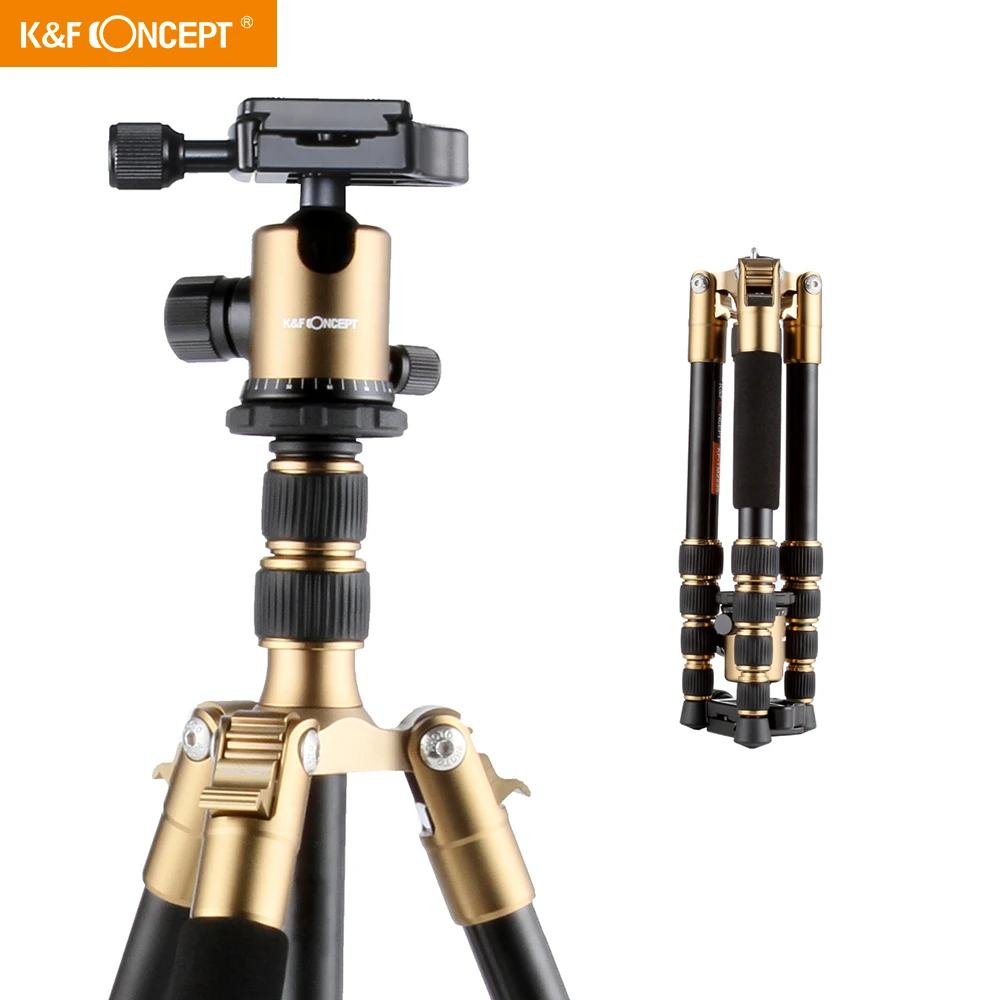 

K&F Concept Camera Tripod Aluminum Travel Vlog Tripod With 360 Degree Panorama Metal Ball Head for Canon Nikon DSLR Camera
