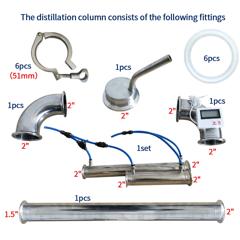 

Russian Sanitary Steel 304 2" (51mm) OD64mm Reflux tower, Distiller , Column for distillation with bottom clamp of 1.5"