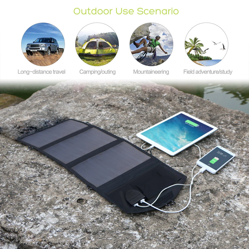 allpowers 18v 21w solar charger solar panel waterproof foldable solar power bank for 12v car battery mobile phone outdoor hiking free global shipping