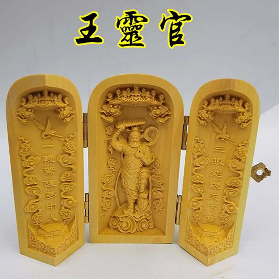 Kutsal kutsal tılsım etkili koruma FENG SHUI taoizm kıdemli WANG LING GUAN taocu rahibe heykel ahşap oyma heykeli
