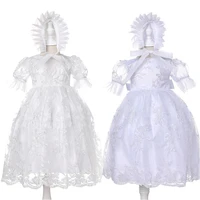 2 pcs set outfit baptism dress christening communion baby girls toddlers dress lace flower wedding wear birthday party coatume