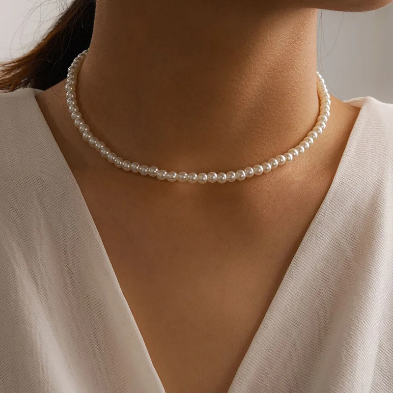

Korean Style Pearl Necklaces Women Simulated Pearl Chain Necklace Collier Femmel Choker Wedding Bridal Jewelry Party Gifts