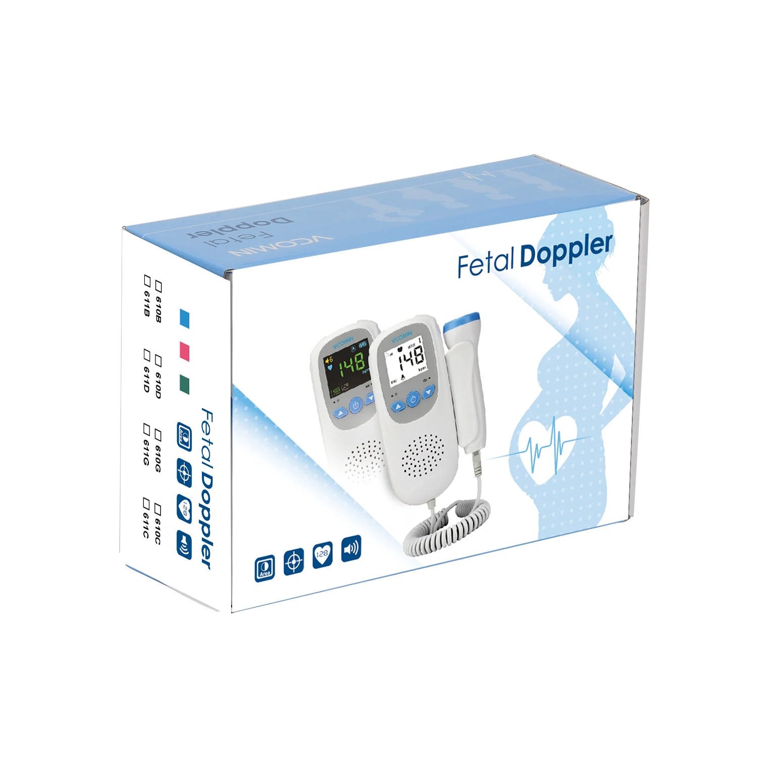 

Vcomin Fetal Doppler hand-hold Pocket portable sound Baby heart pregnancy Ultrasound fetal doppler Detector machine monitor hire
