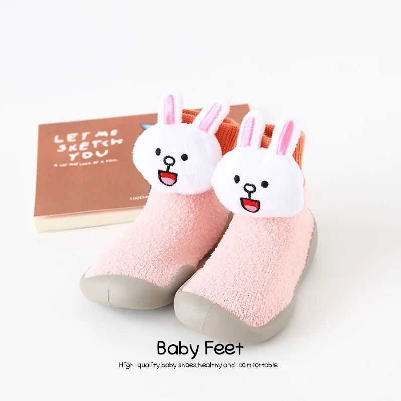 

New Autumn Winter Coral Fleece Baby Socks Cartoon Non-Slip Toddler Shoes Soft Rubber Soles Infant Newborn Animal Shoes