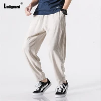 plus size 3xl mens stand pocket casual linen pants drawstring loose trouser solid fashion hip hop sweatpants men streetwear