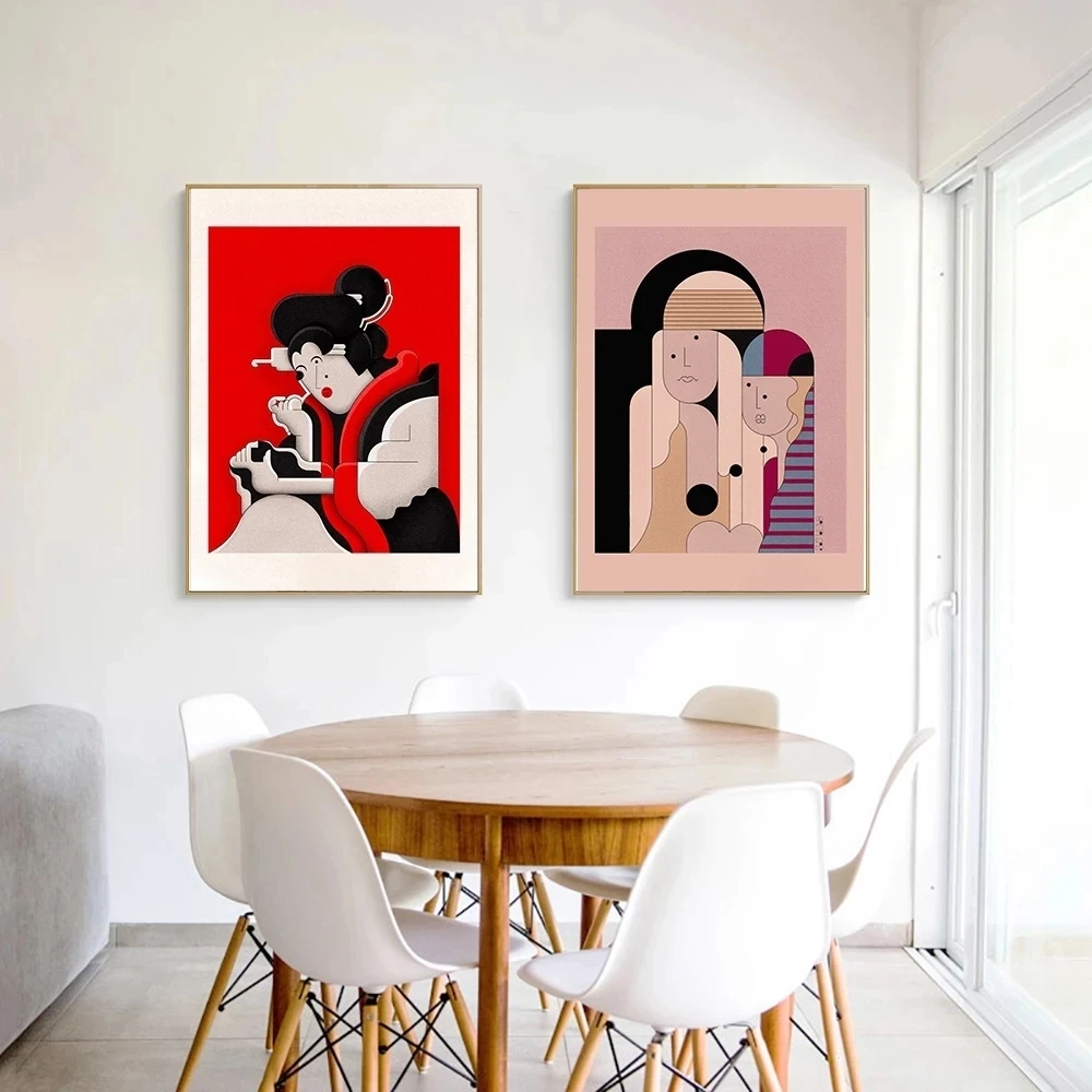 

Retro Mona Lisa Prints Art Blue Nude Maiden Wall Poster Japanese Geometry Makeup Girls No Frame Canvas Painting Decoration Home