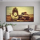 Кошка Drving автомобиль с карманными часами часы Художественная Картина на холсте Абстрактная странная Сюрреализм Настенная картина домашний декор плакат