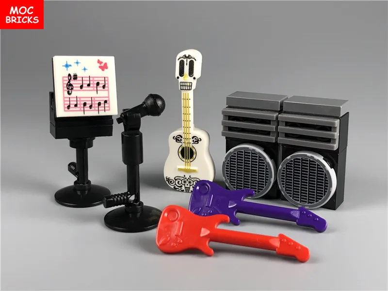 5 компл./лот кубики MOC DIY музыкальный инструмент гитара басы микрофон
