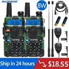 Рация Baofeng 5 Вт8 Вт UV 5R 2 шт., мощная любительская радиостанция CB UV5R, двухдиапазонный трансивер 10 км, внутренняя связь