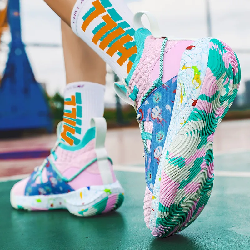 High-top Colors Printed Men's Basketball Shoes Professional High Quality Basketball Sneakers Men Cushioning Women's Sports Shoes