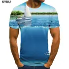 KYKU футболка с морским принтом для мужчин рыбы Забавные футболки парус аниме одежда новые футболки свободного покроя мужская одежда с длинными рукавами рубашки для мальчиков новый мужской большой Размеры