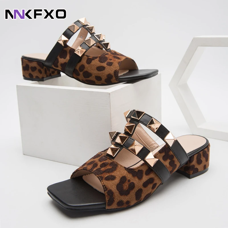 Women Rivets Slippers Summer Slides Open Toe Shoes high heels Glitter Plus Size 35-41 Leopard Outdoor Footwear Promotion vc3327 |