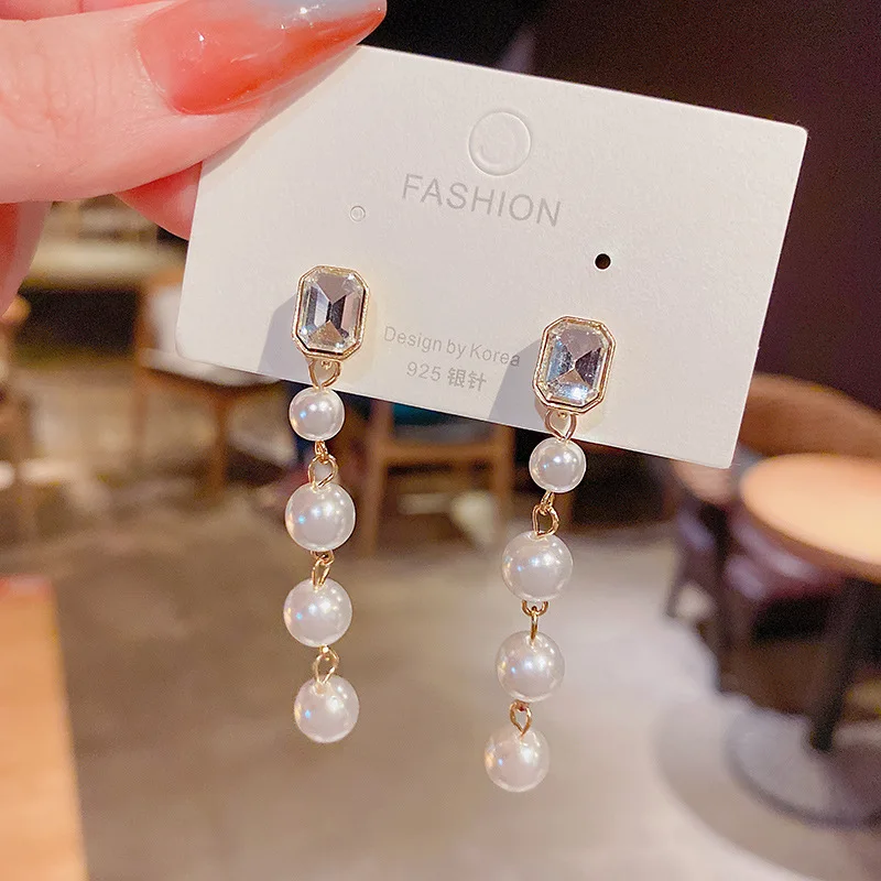 

Wholesale S925 Silvers Needle Pearl Long Fringe Vintage Stud Drop Earrings