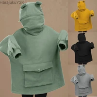 women frog hoodie oversized harajuku hooded sweatshirts female autumn winter plus size casual pocket hoodies pullovers tops