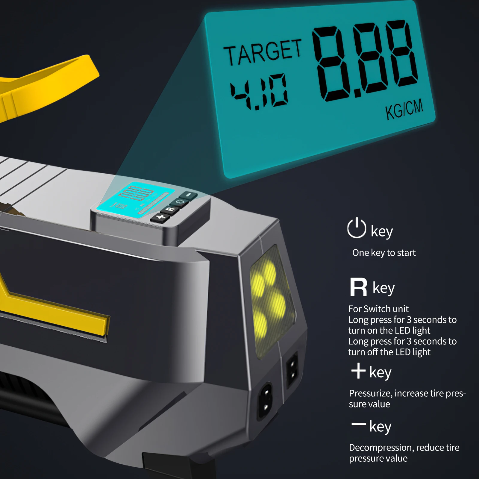 

AC 110-240V/DC 12V Electric Tire Inflator Automatic Car Tires Bicycle Air Compressor Digital Display Led Flashlight Tire Pump