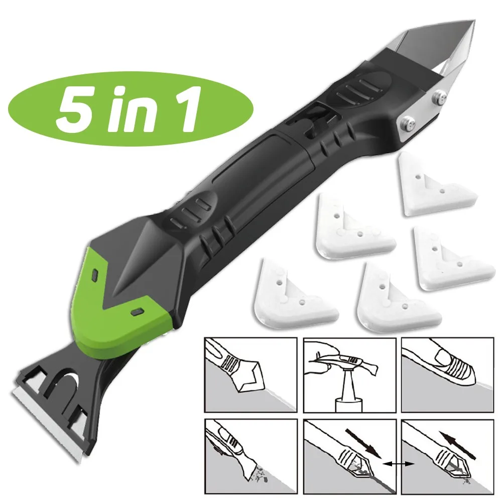 

5 In 1 5in1 Silicone Remover Scraper Caulk Finisher Sealant Nozzle Scraper Set Grout Remover Spatula Caulking Tool Kit Accessori