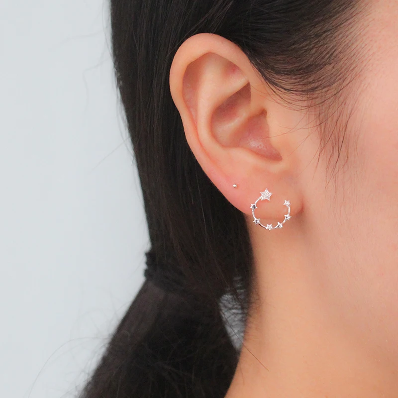 Женские серьги-гвоздики в виде Луны из серебра 100% пробы с фианитом | Украшения и