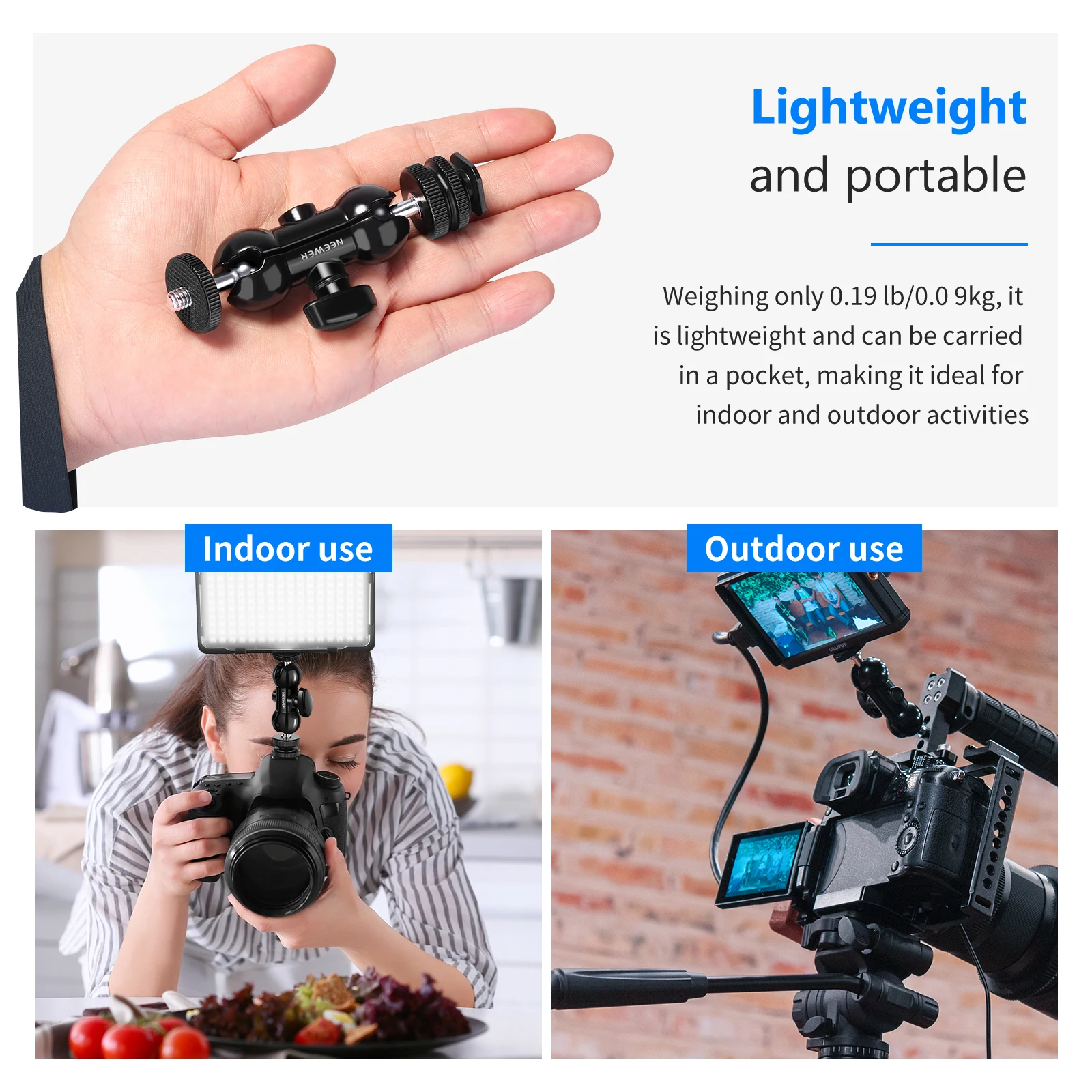 

Neewer Cool Ballhead Multi-Function Double Ball Head with Cold Shoe Mount and 1/4" Screw for DSLR Cameras, Camcorders