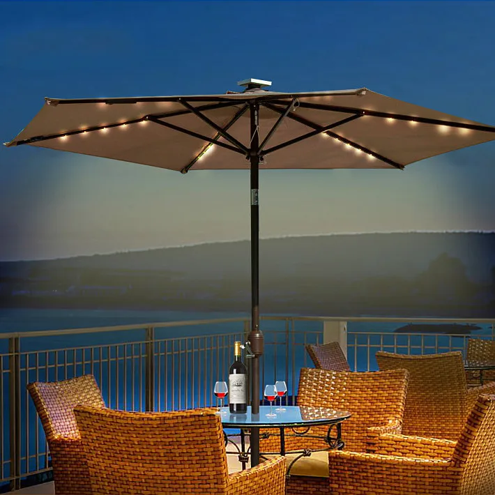 AULAYSED Outdoor Patio Beach Market Aluminium Umbrella Solar Powered 30 LED Light Crank Tilt (with Out Base) |