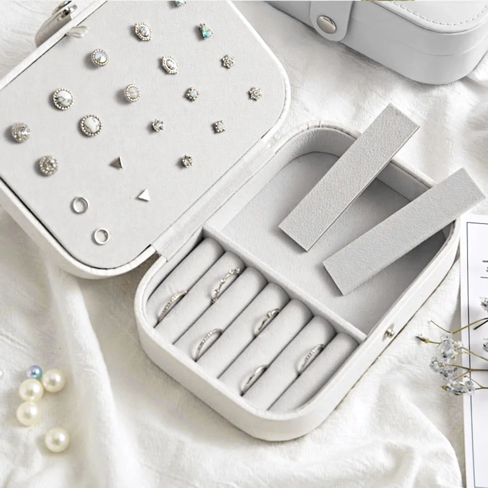 

PU Girl Jewelry Box Organizer Travel Jewerly Storage Box Double-Layer Earing Necklace Ring Box Sundries Organizing Holder Women