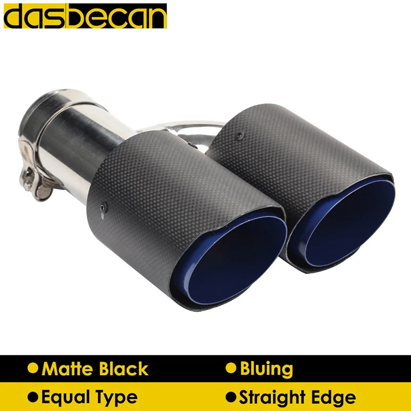 

Dasbecan Rear Car Dual Exhaust Tips Equal Matte 3K Carbon Fiber Exhaust Pipe H Model for AK Stainless Steel End Tip Universal