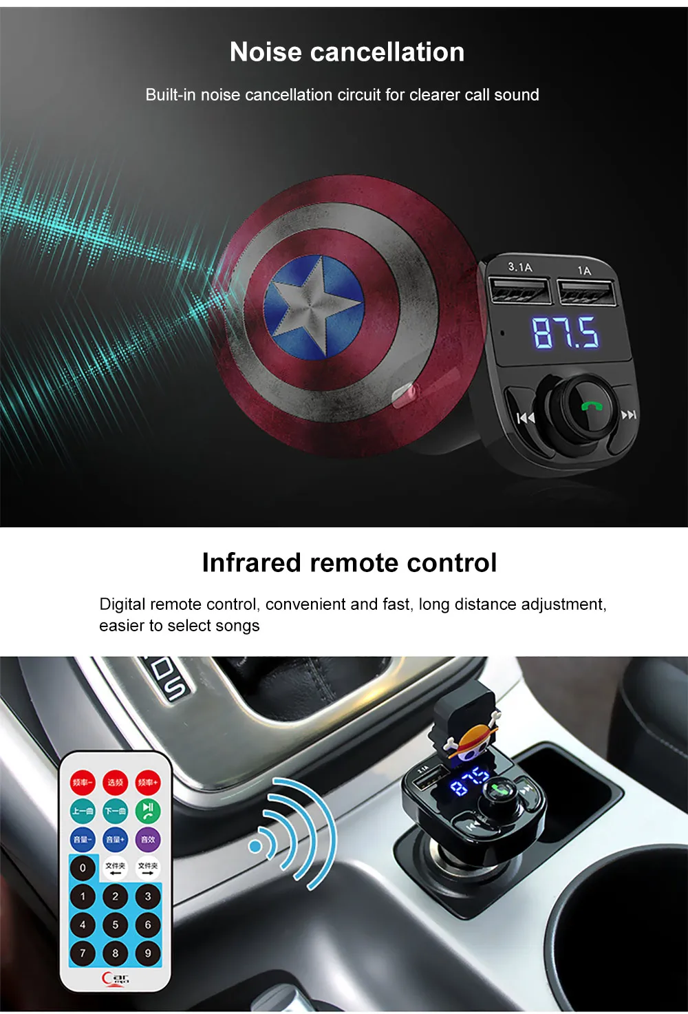 Автомобильный Bluetooth MP3-плеер, автомобильный Bluetooth fm-передатчик, автомобильный комплект с двумя usb-портами, автомобильное зарядное устройство 3.1A, быстрая зарядка, bluetooth, FM