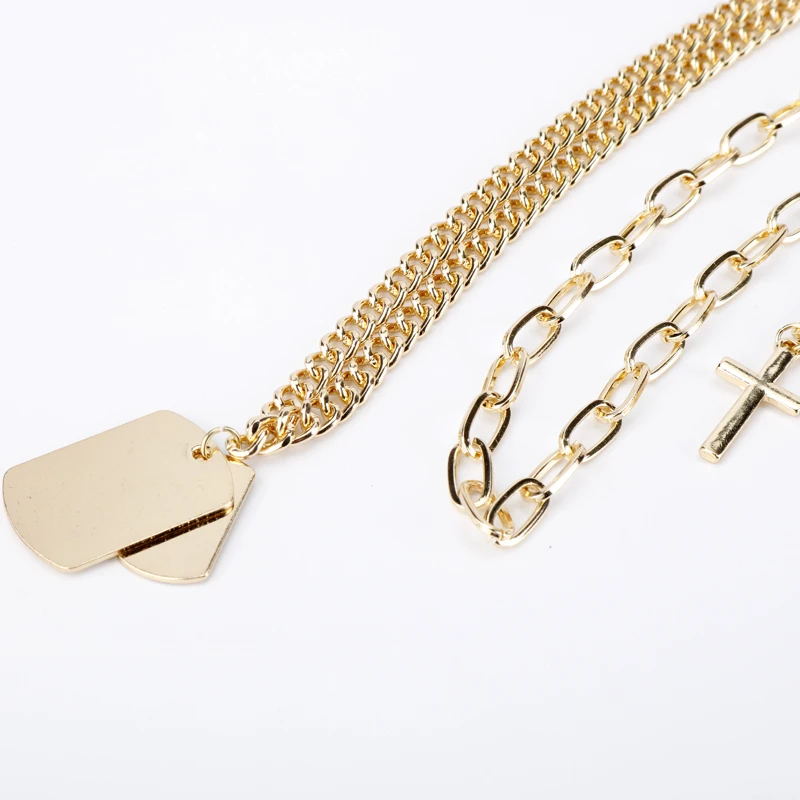 Панк многослойные серебряные золотые Крест ключицы ожерелья собака бирка чокер для женщин Пара Мода хип хоп геометрические металлические ювелирные изделия-30