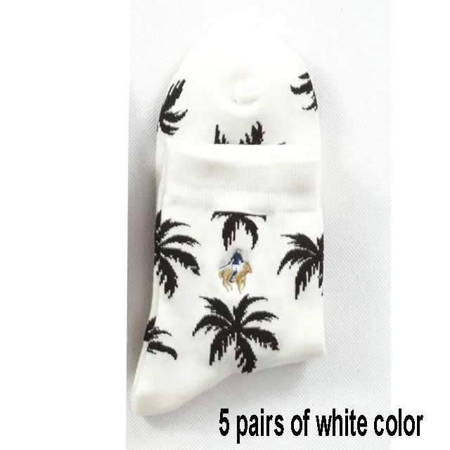 5 pairs white 5 пар/лот Pier Polo Для мужчин носки Новые сорняков на осень-зиму модного цвета Harajuku с паттерном в форме листьев; хлопковые носки мужские платье подарки - Цвет: 5 pairs white