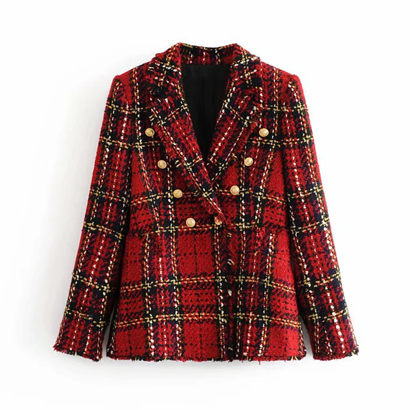 

Tweed women red plaid blazers 2021 winter fashion women vintage jackets female patchwork blazer coats girls chic outfit clothes