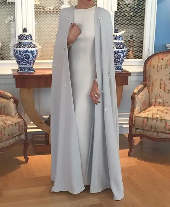 

Mother Of The Bride Dresses with Long Cape 2021 3/4 Sleeve Crystals Kaftan Kurti Mother Groom Outfit vestido de madrinha farsali