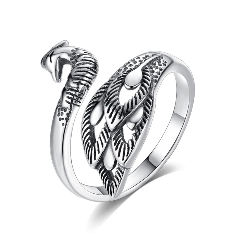 

New Solid S999 Fine Silver Ring Women Luck Peacock Adjustable Ring Best Gift 4g