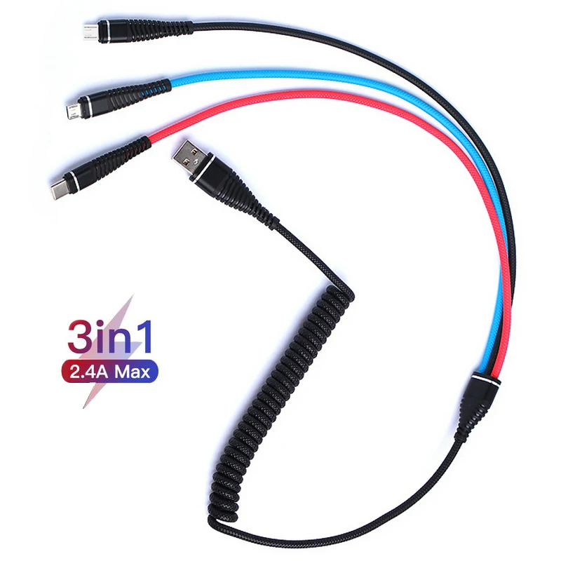 3 в 1 кабель Micro USB Type C 8pin для iPhone 11 Xr 8X7 6 6S Plus iOS 10 9 8 Samsung Nokia | Мобильные телефоны и