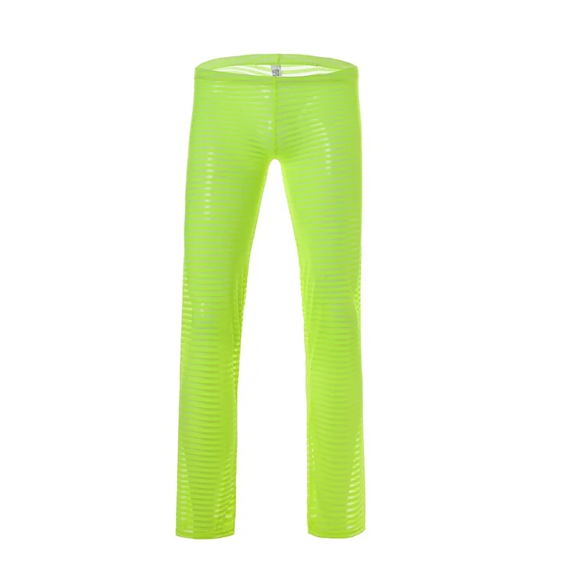 Sexy Men's Transparent Long Johns Pants Casual Homewear Breathable Sheer Mesh Pajamas Trousers Soft Striped Leggings Underwear