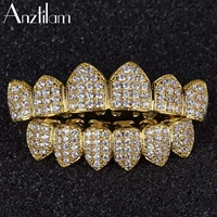hip hop micro paved bling cubic zirconia iced out teeth grillzs top bottom set dental grills men%e2%80%99s jewelry gold silver color