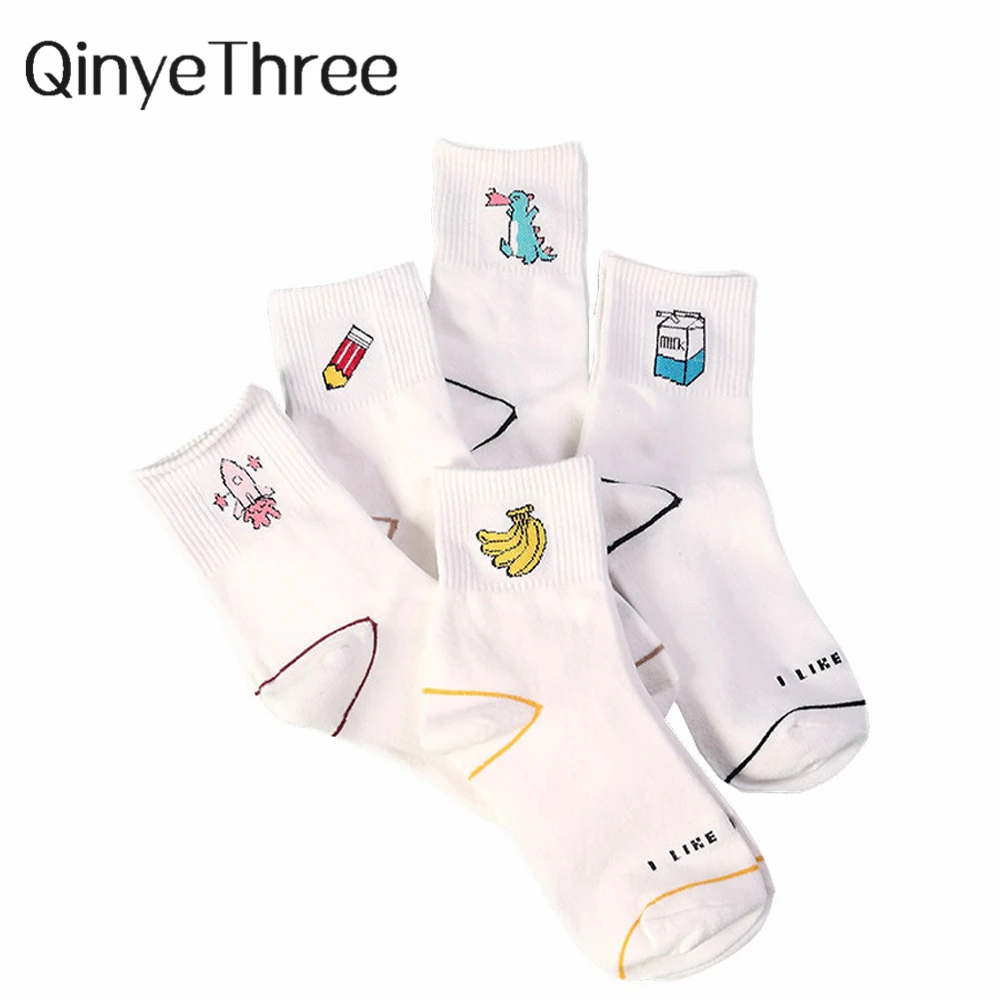 Женские Kawaii Молоко банан карандаш динозавр ракета мультфильм носки новинка