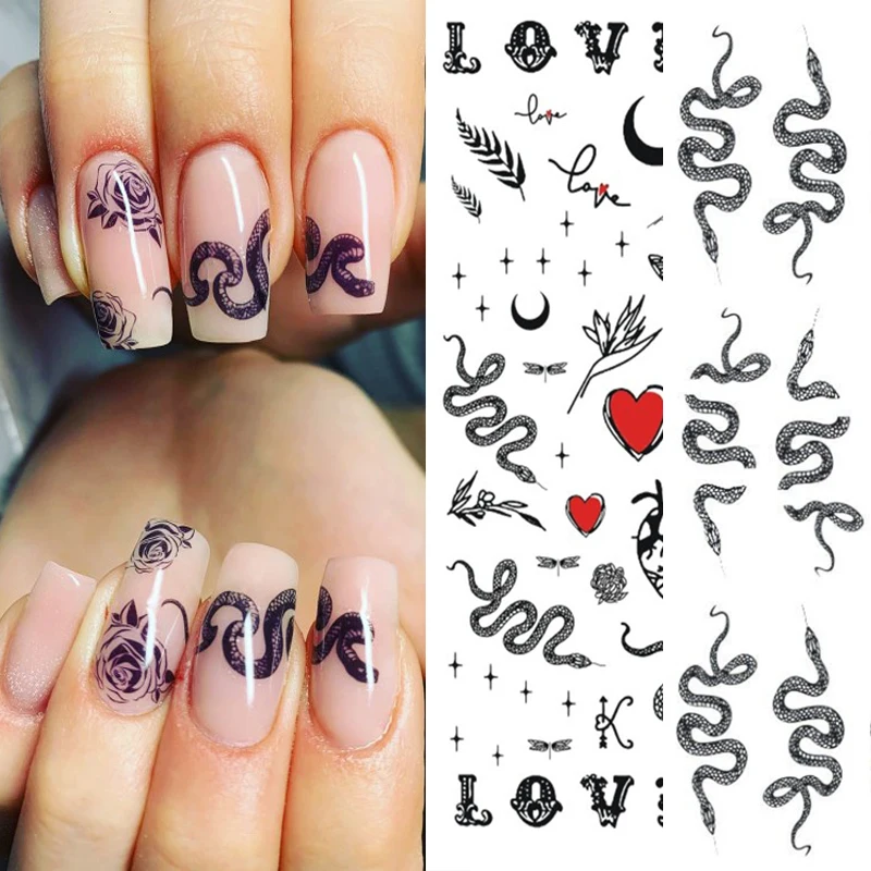 

3D Snake Design Nail Art Sticker Black Snake Colorful Manicure Dragons Slider Decals Nail Art Decoration New Year Stickers Tools