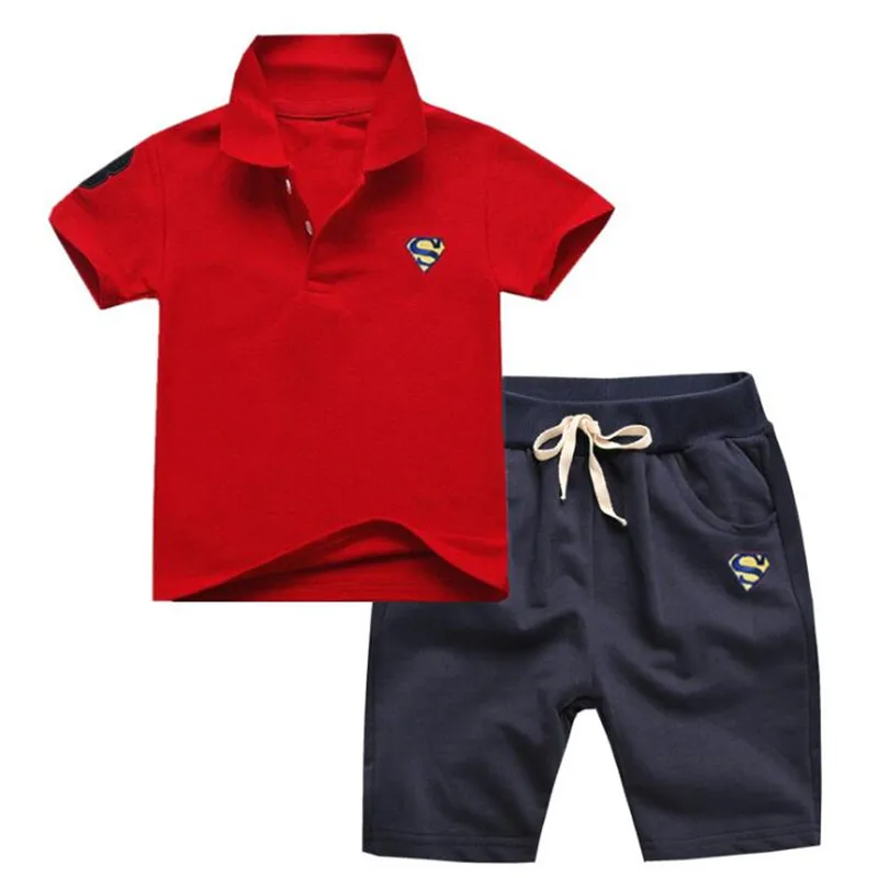 Детская одежда летний спортивный костюм супермена для мальчиков Модная рубашка