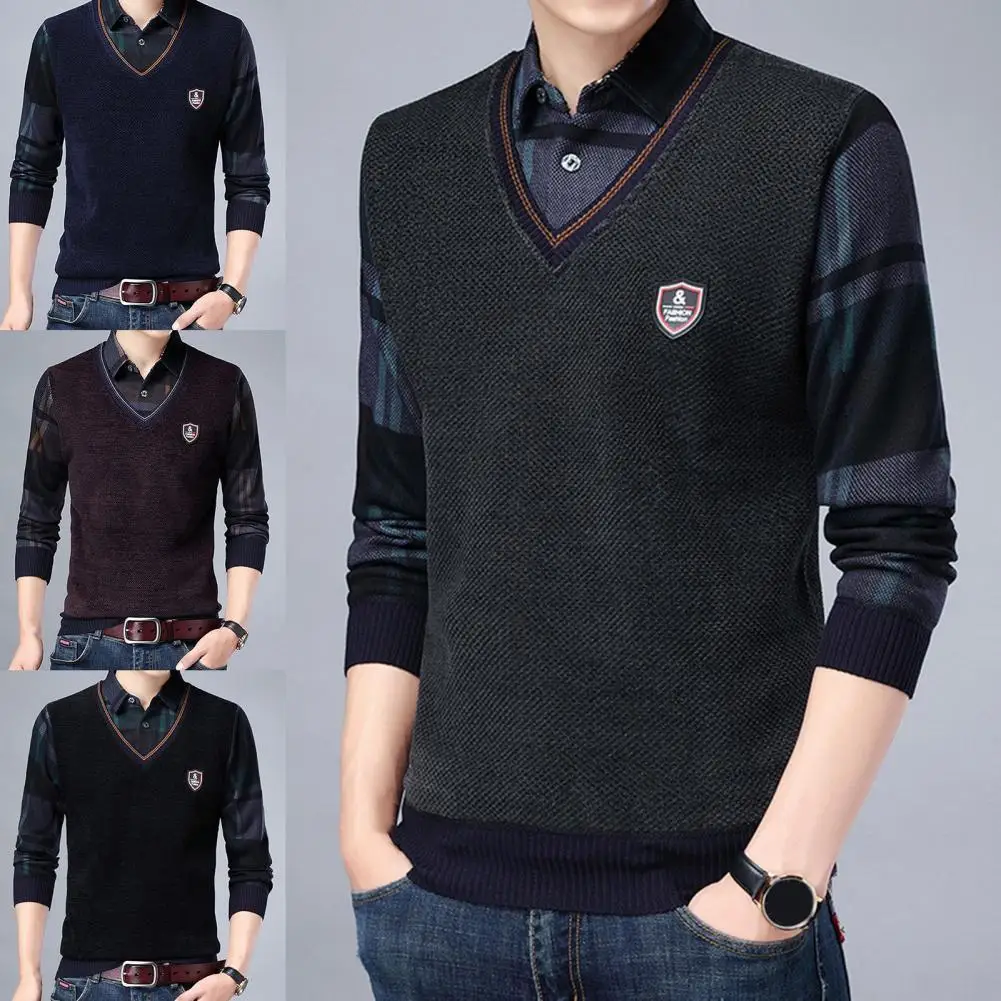 

Knitwear Pullovers Jumpers Tops Men Pullover Sweater Knitted Pullovers Men Sweater Fake Two-piece Turndown Collar Spring Sweater