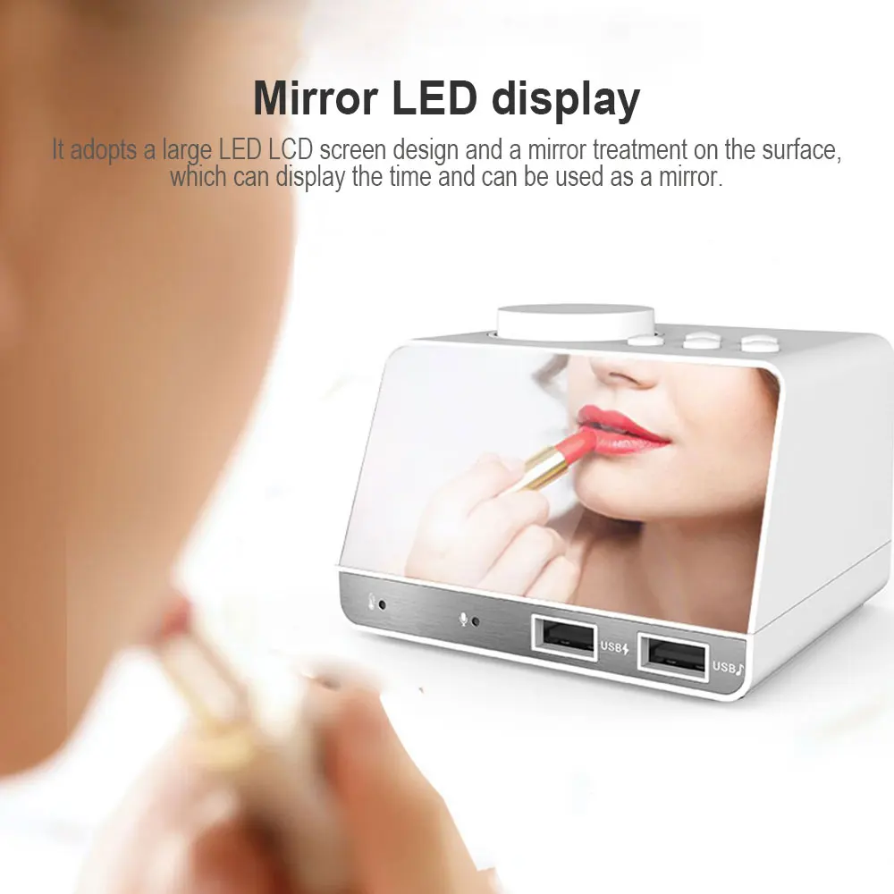 

Digital Alarm Clock Sleep Timer Clock Mirror Clock Rechargable Alarm Clocks Bedside With Bluetooth 4.2 Speaker Snooze Function