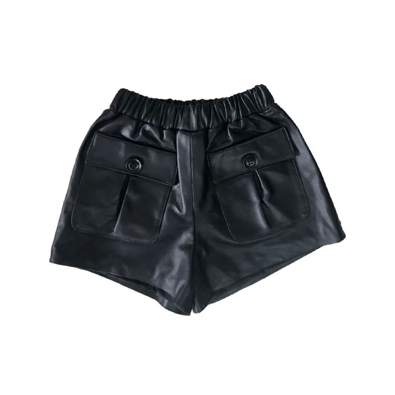 

Female lambskin short, broad leg, casual, loose, high waist, legitimate leather, autumn, new, minimalist, plus size, 100%