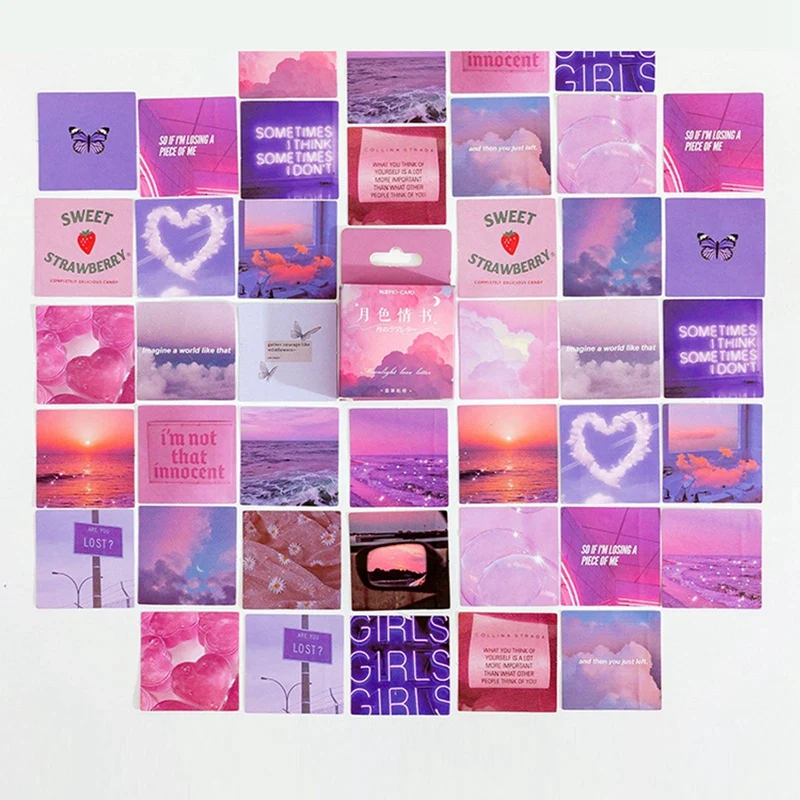 

46Pcs/Pack Pink Purple Love Material Sticky Diary Stickers Aesthetic Scrapbook Sticker for Notebooks Stationery Supplies