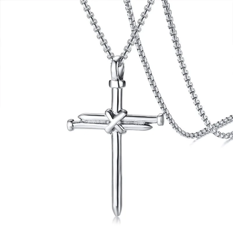 

European And American Stainless Steel Punk Style Simple Atmosphere Titanium Cross Nail Pendant Necklace For Men