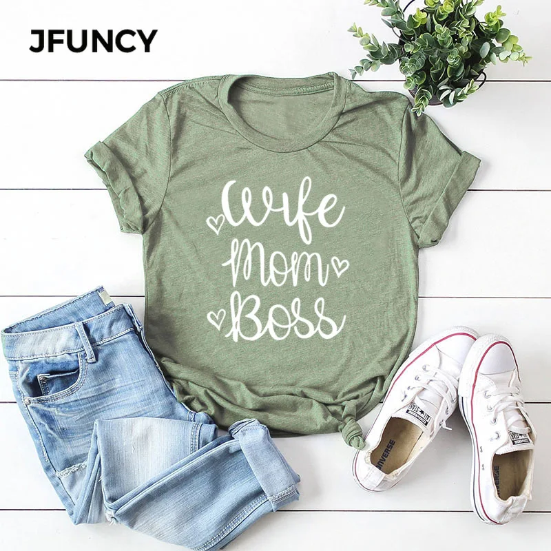 JFUNCY  Summer T-shirt Women Cotton T Shirt New Letter Printed Tshirt Short Sleeve Loose Mom Tops Female Tee Shirt